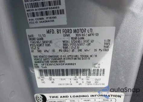 2013 Ford F-150 Xlt из США, поврежденный, VIN 1FTEW1CMXDFA90821